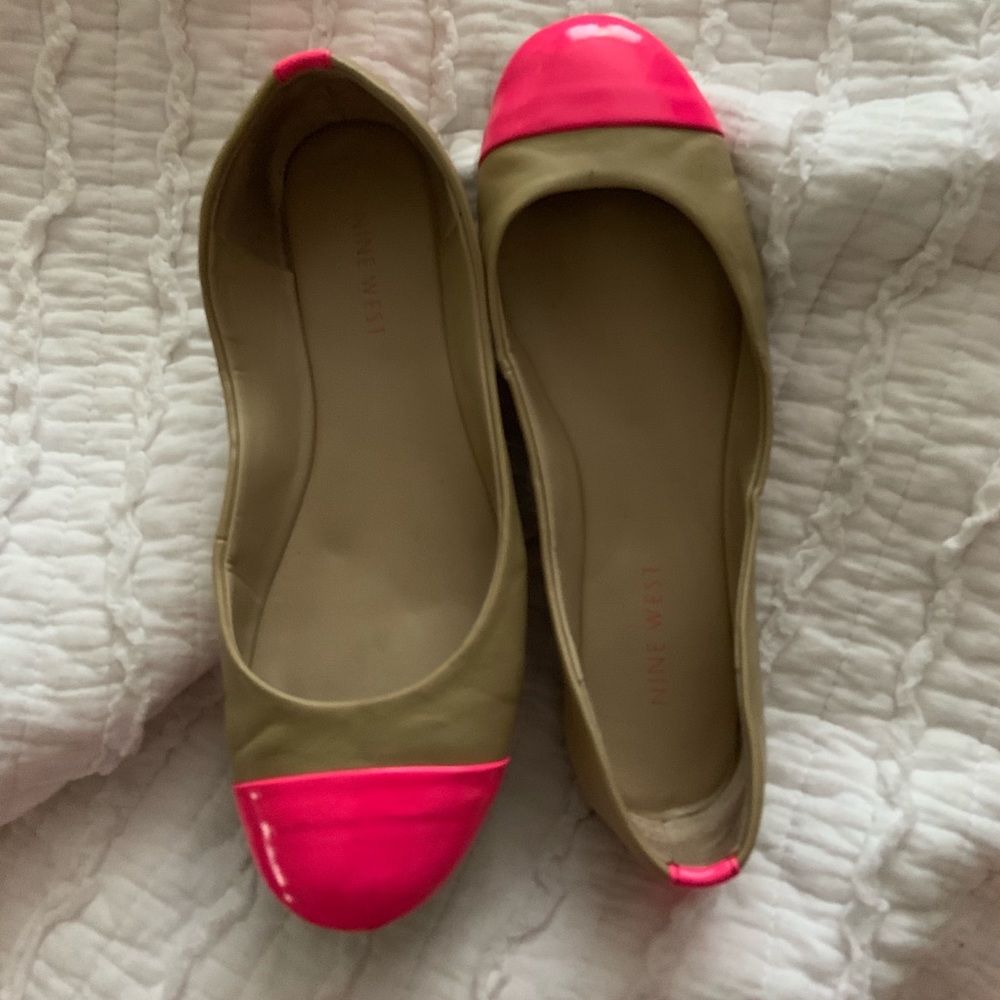 Hot pink and nude flats